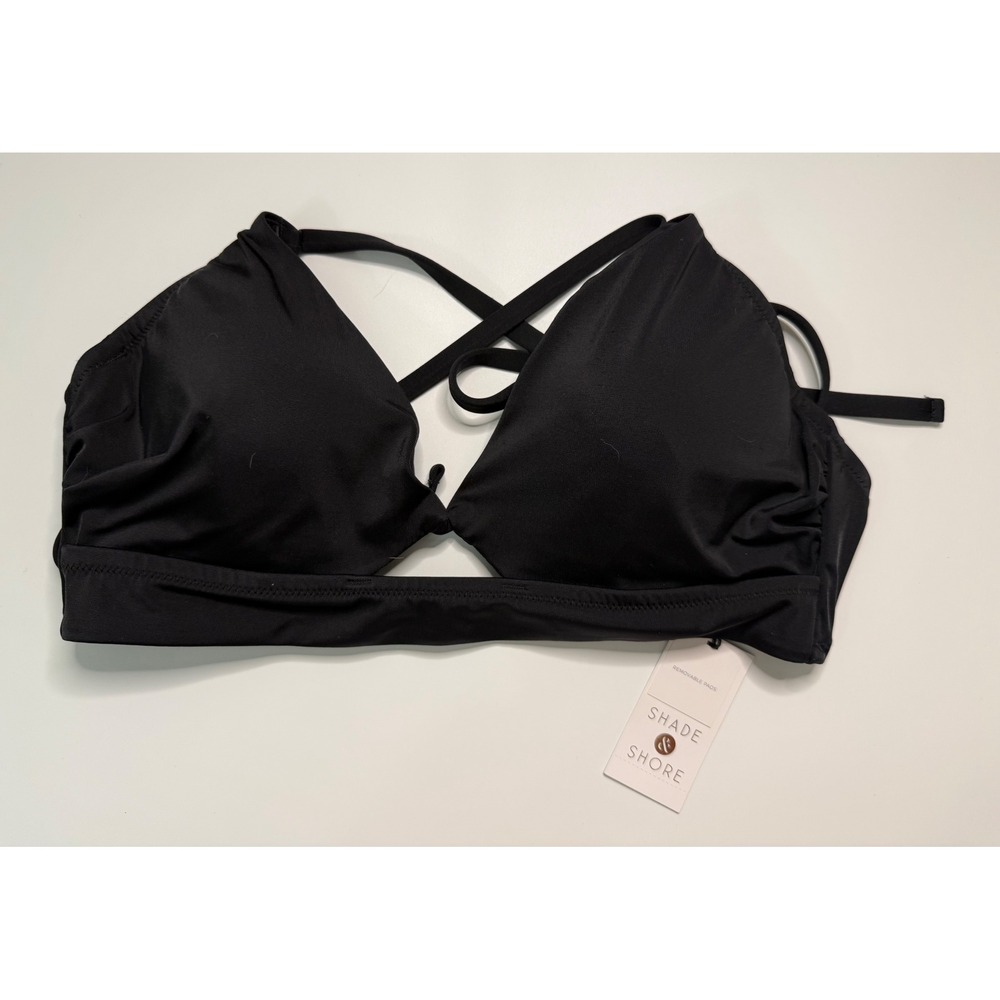Shade & Shore Black Longline Bikini Top 36C Cross Back Removable Pads NWT